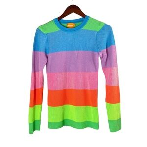 WISPR By Brodie Cotton Silk Blend Sweater Neon Yarn Crew Neck Size M
